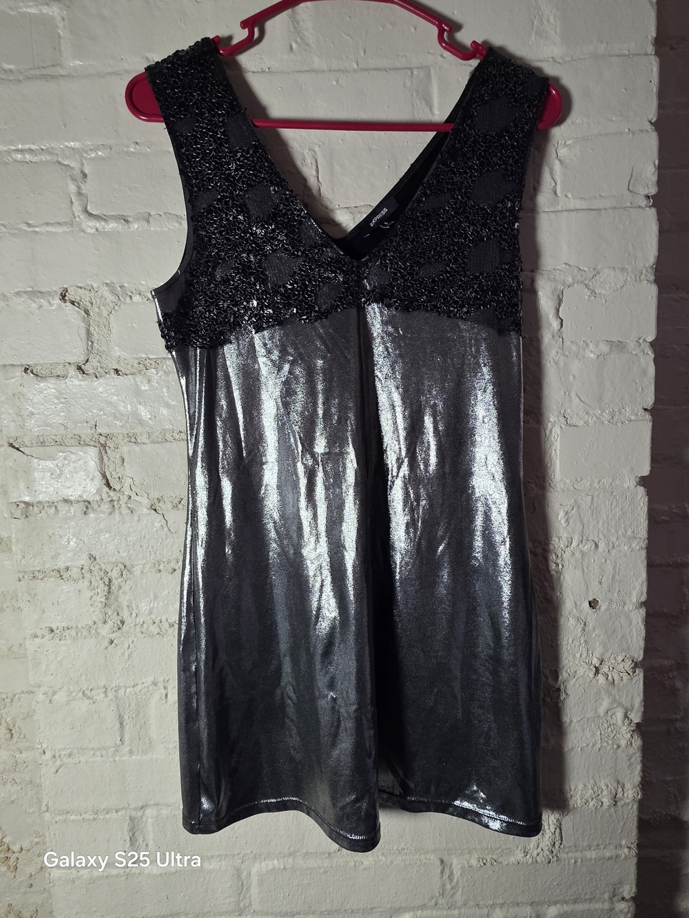 Express Silver Metallic Slip with Black Lace Bodice